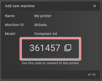 Machine creation form after printer has been added
